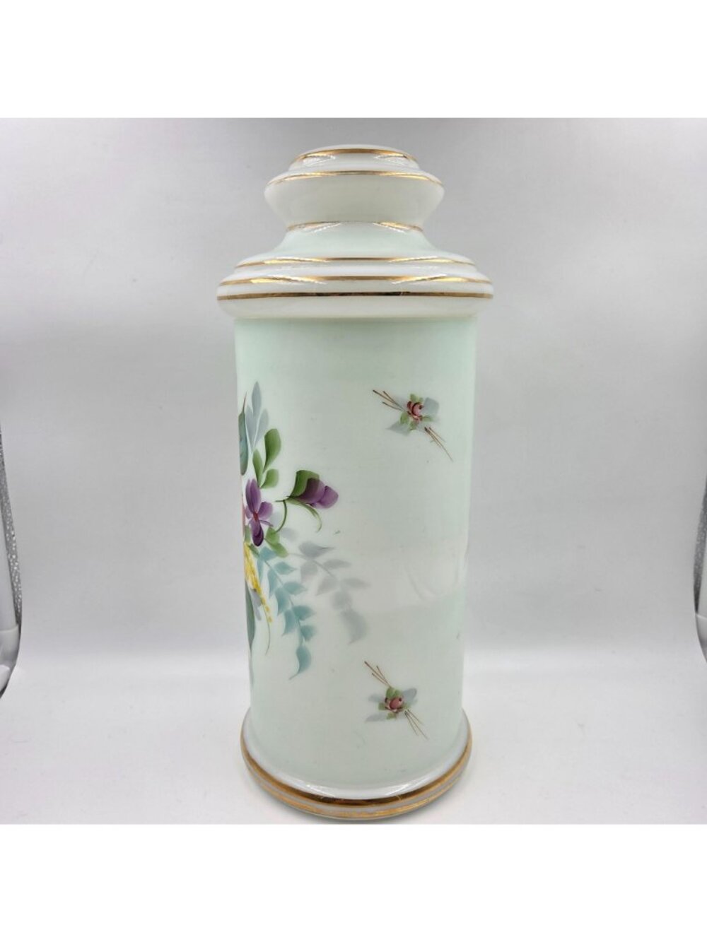 Opaline Hand Painted Flowers with Gold Trim Apothecary Jars with Lid - Picture 5 of 8